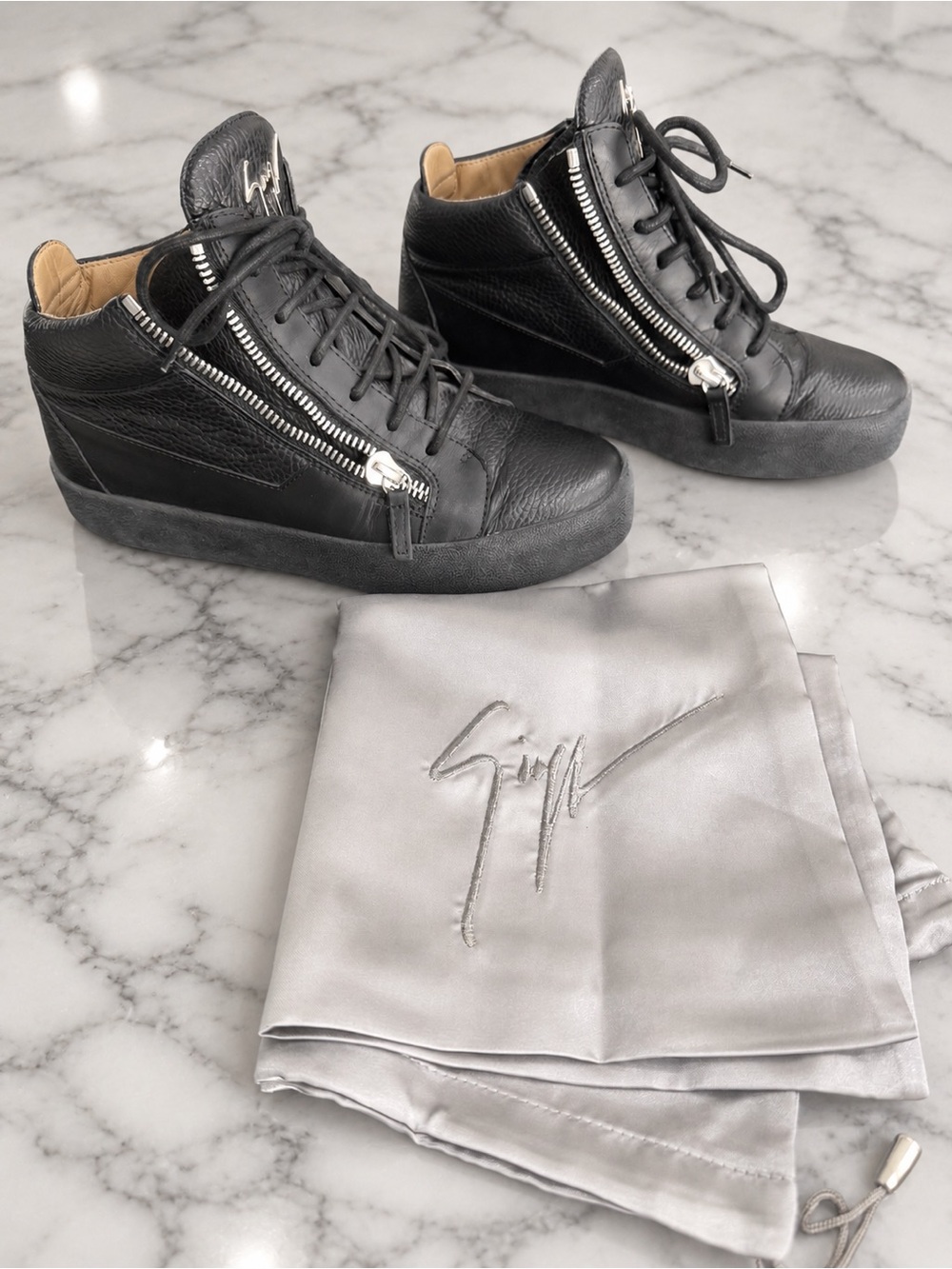 Giuseppe Zanotti Black Leather High-Top Sneakers with Silver Zippers